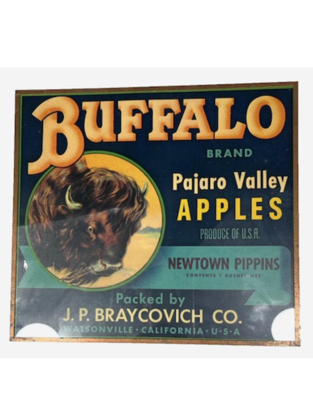 Vintage Buffalo Pajaro Valley Apples Crate Label Framed Reproduction Print Decor